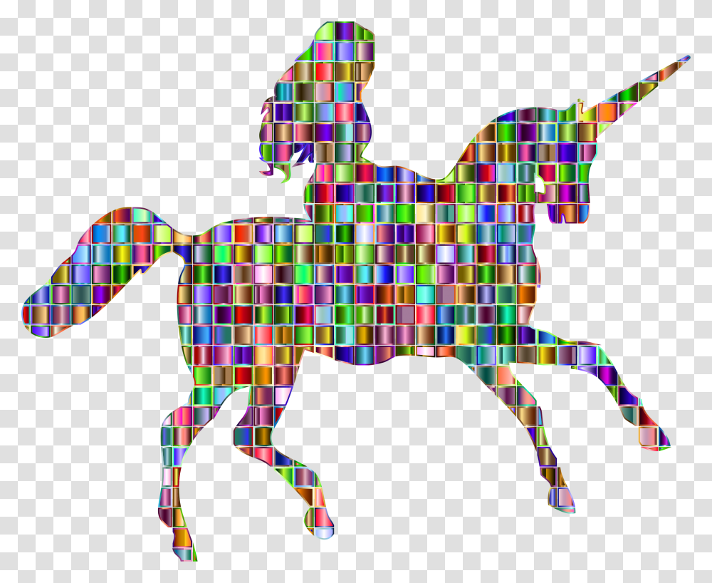 Chromatic Mosaic Woman Riding Unicorn Icons, Animal, Mammal Transparent Png