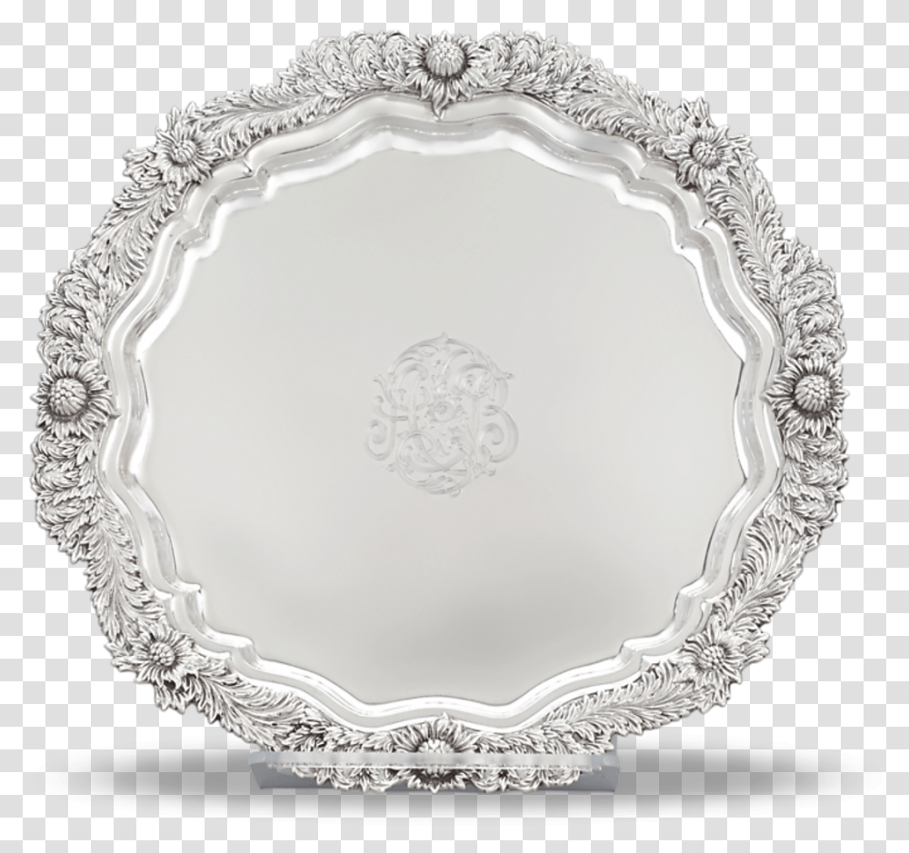 Chrysanthemum Sterling Silver Round Tray By Tiffany Serving Tray, Platter, Dish, Meal, Food Transparent Png
