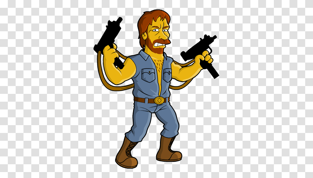 Chuck Norris Cartoons Chuck Norris The Simpsons, Person, Outdoors, Weapon, Gun Transparent Png