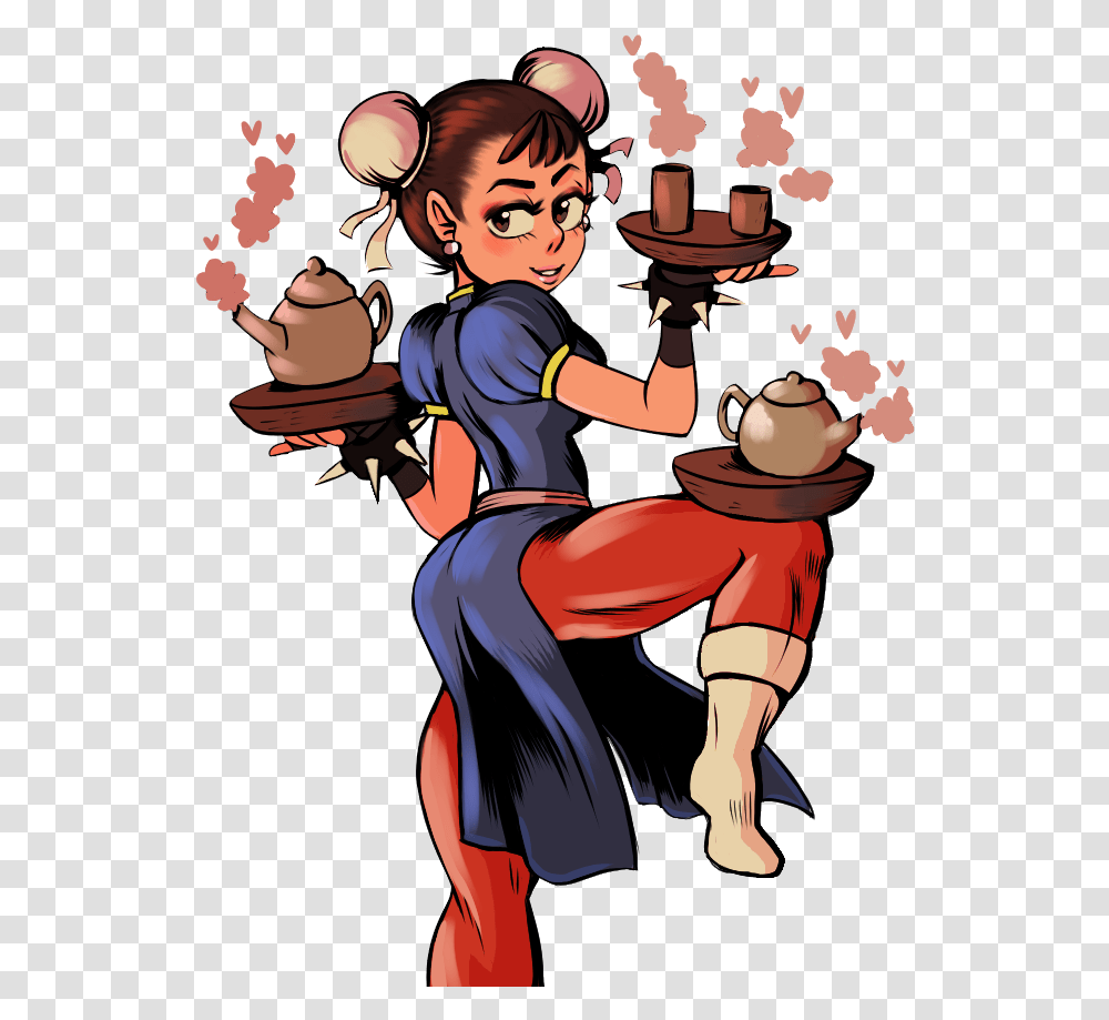 Chun Li And Tea Cartoon, Comics, Book, Manga, Person Transparent Png