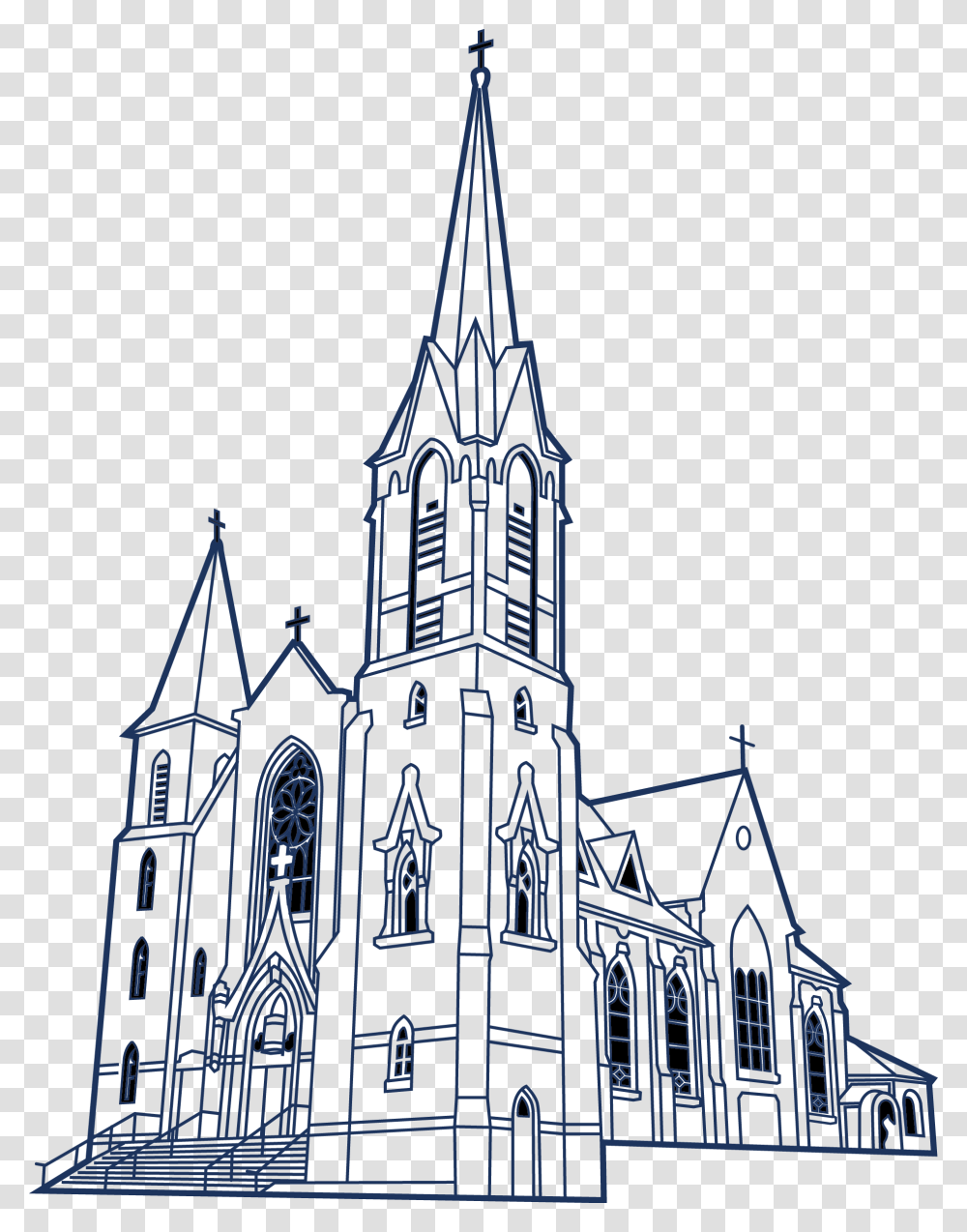Church Clipart Medieval Catholic Church Line Art, Spire, Tower, Architecture, Building Transparent Png
