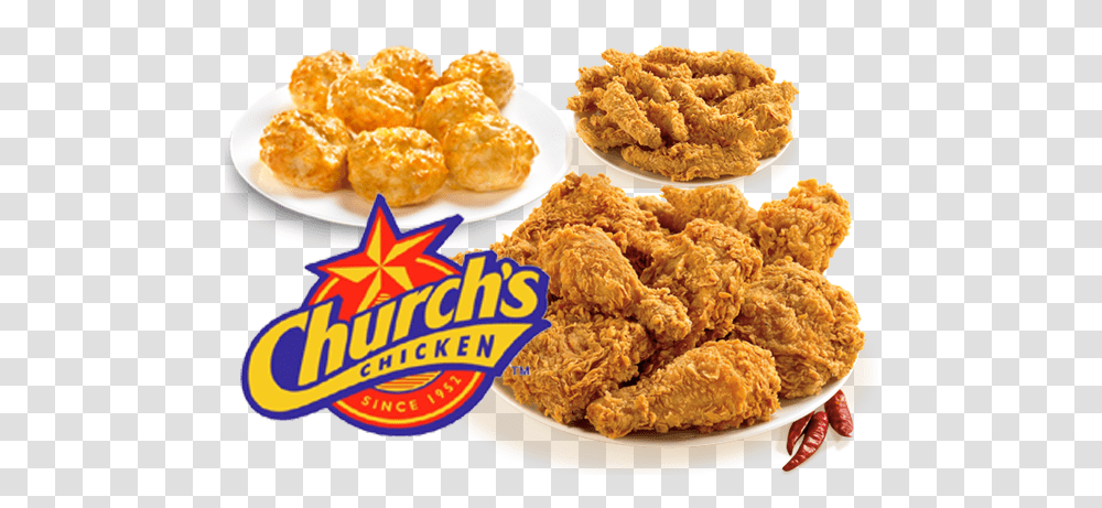 Churchs Chicken Fried Chicken In Plate, Food, Nuggets, Meal Transparent Png