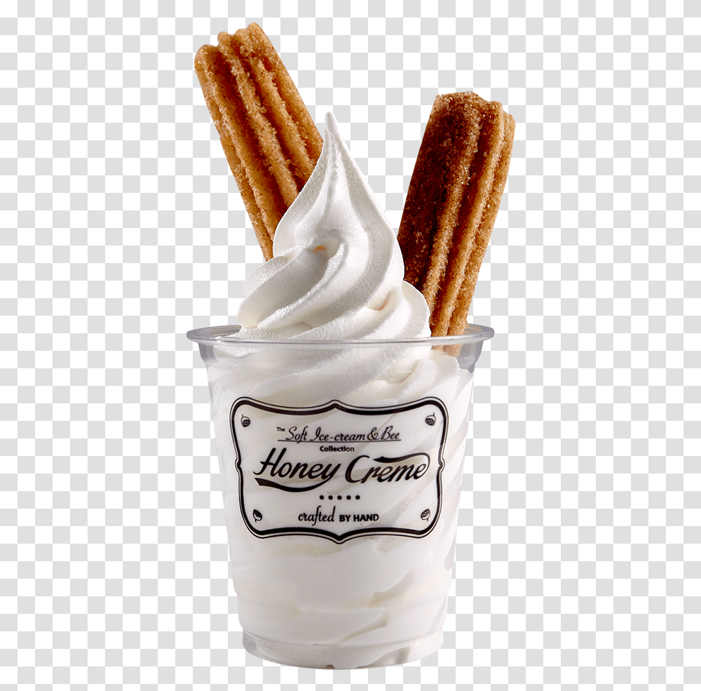 Churros Soft Serve Ice Creams, Dessert, Food, Creme, Whipped Cream Transparent Png