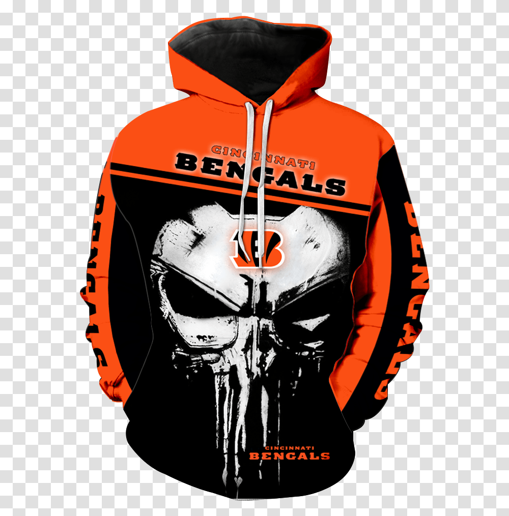 Cincinnati Bengals Punisher New Skull Full All Over Print K1223 Danny Dorito Hoodie, Clothing, Apparel, Sweatshirt, Sweater Transparent Png