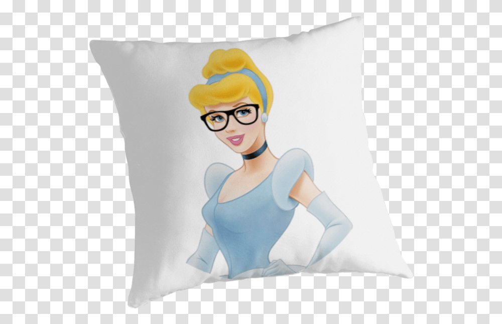 Cinderella Wearing Glasses Retro Disney Art Nerd Glasses, Pillow, Cushion, Person, Human Transparent Png