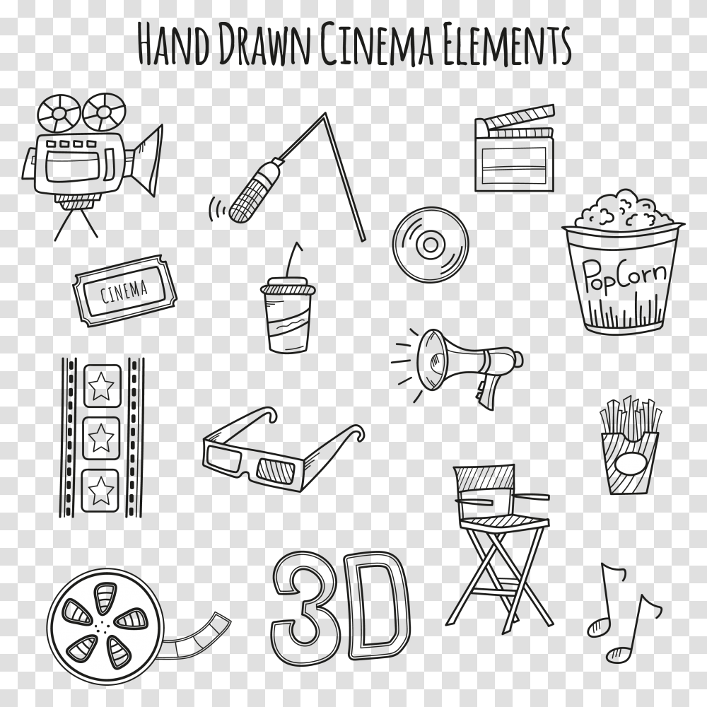 Cinema Building Clipart Hand Drawn Video Camera, Alphabet, Drawing, Doodle Transparent Png