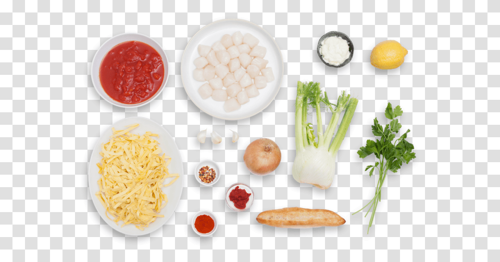 Cioppino Tagliatelle With Bay Scallops Toasted Baguette Garlic Top View, Plant, Vegetable, Food, Produce Transparent Png
