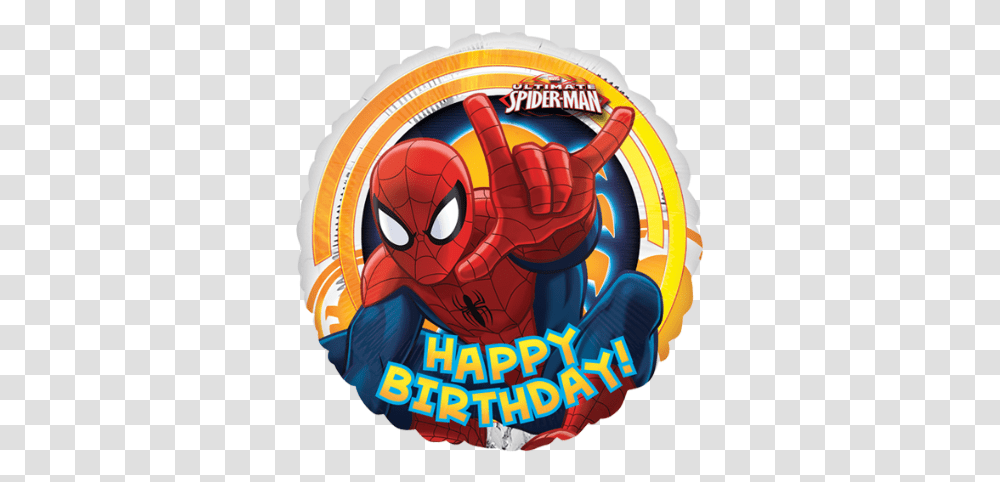 Circle Happy Birthday Foil Balloon Happy Birthday Spider Man, Helmet, Animal, Hand, Text Transparent Png