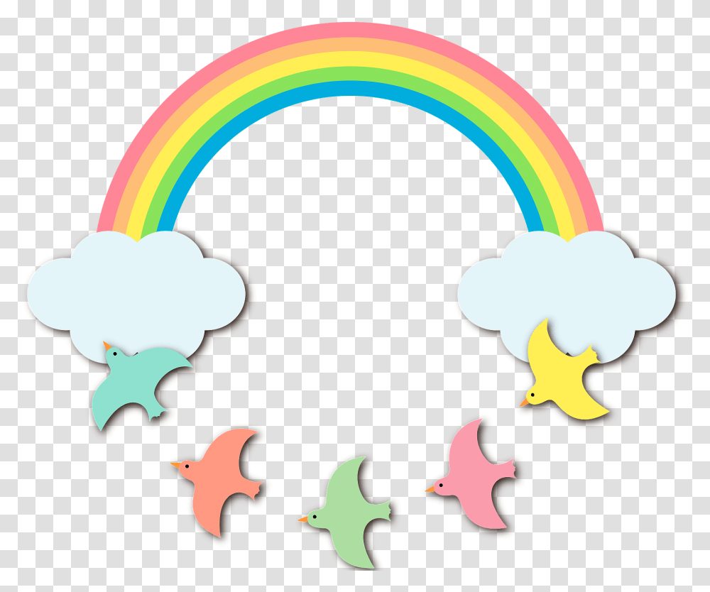 Circle Of Rainbow Clouds And Birds Clipart Free Download Decorative, Graphics, Animal Transparent Png