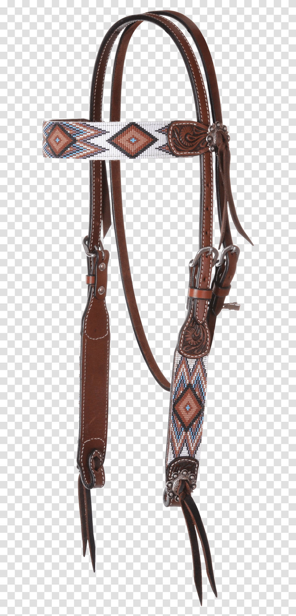 Circle Y Beaded Brown And White Tooling And Beads Overlay Halter, Bow, Quiver, Whip Transparent Png