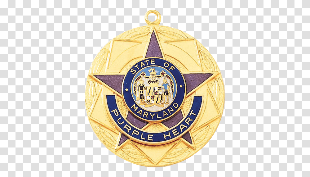 Circlular Purple Heart Medal With Five Solid, Gold, Logo, Symbol, Trademark Transparent Png