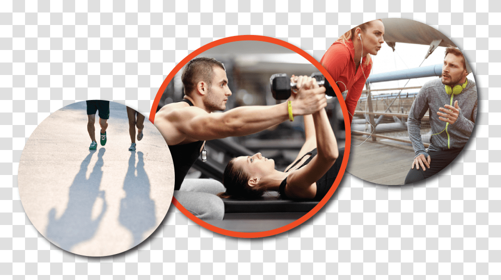 Circular Pics Showing People Working Out With A Personal Personal Trainer, Face, Sport, Photography, Fitness Transparent Png
