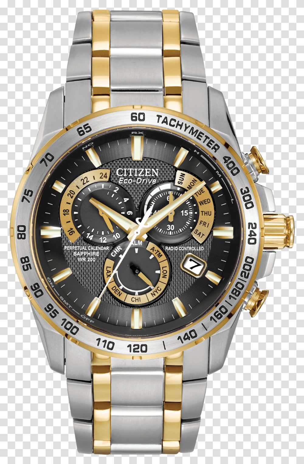 Citizen Eco Drive Gold And Silver Download Citizen Perpetual Chrono, Wristwatch, Clock Tower, Architecture, Building Transparent Png