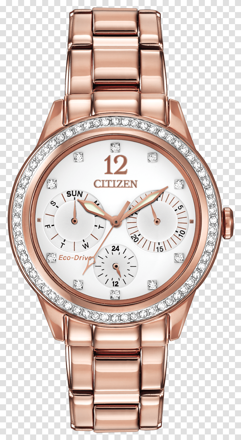 Citizen Eco Drive Silhouette Crystal Rose Plated Stainless Reloj Rubaiyat, Wristwatch, Clock Tower, Architecture, Building Transparent Png