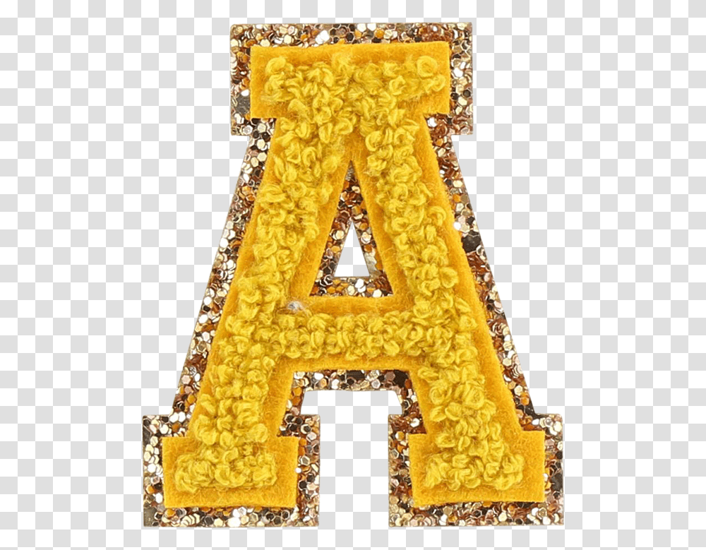 Citrine Glitter Varsity Letter Patches Embroidery, Apparel, Rug, Gold Transparent Png