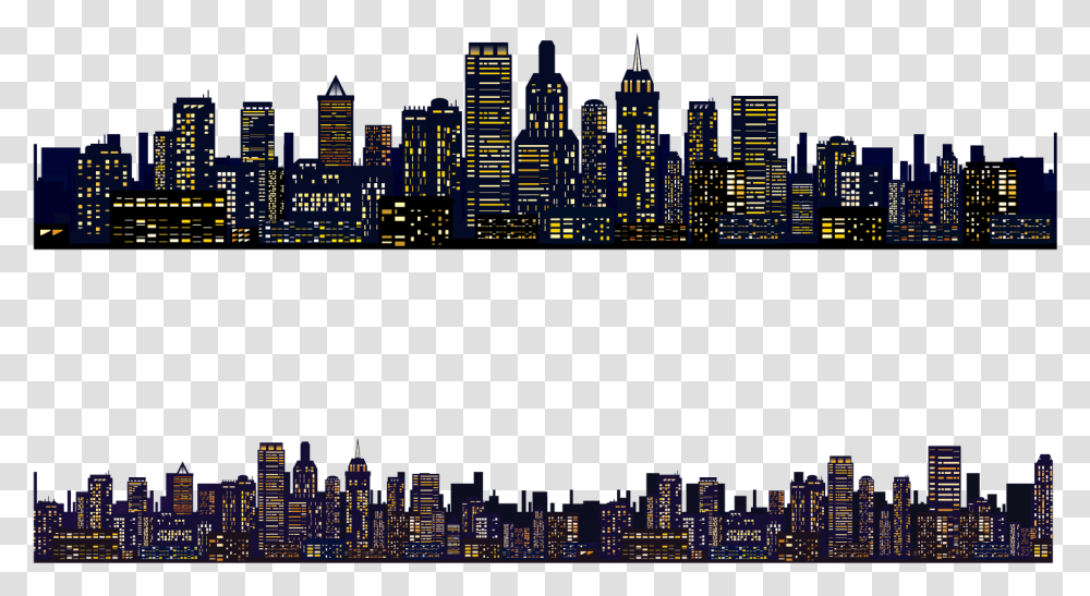 City Night Skyline Vector, Urban, Building, High Rise, Metropolis Transparent Png