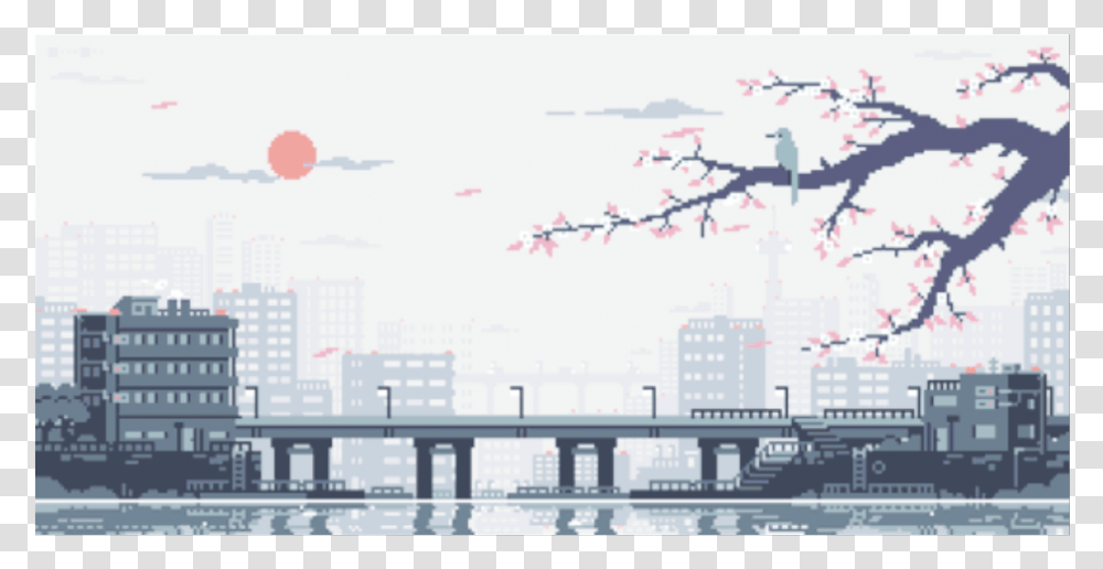 City Pixel Game Background Vaporwave Japan Bird Japan Pixel Art, Water, Waterfront, Pier, Building Transparent Png