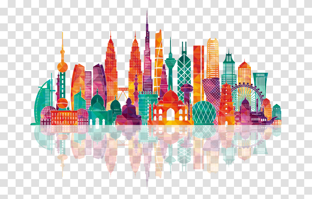 City Silhouette, Pattern, Glass Transparent Png