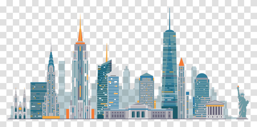 City Skyline For Gorodny Statue Of Liberty Silhouette, High Rise, Urban, Building, Metropolis Transparent Png