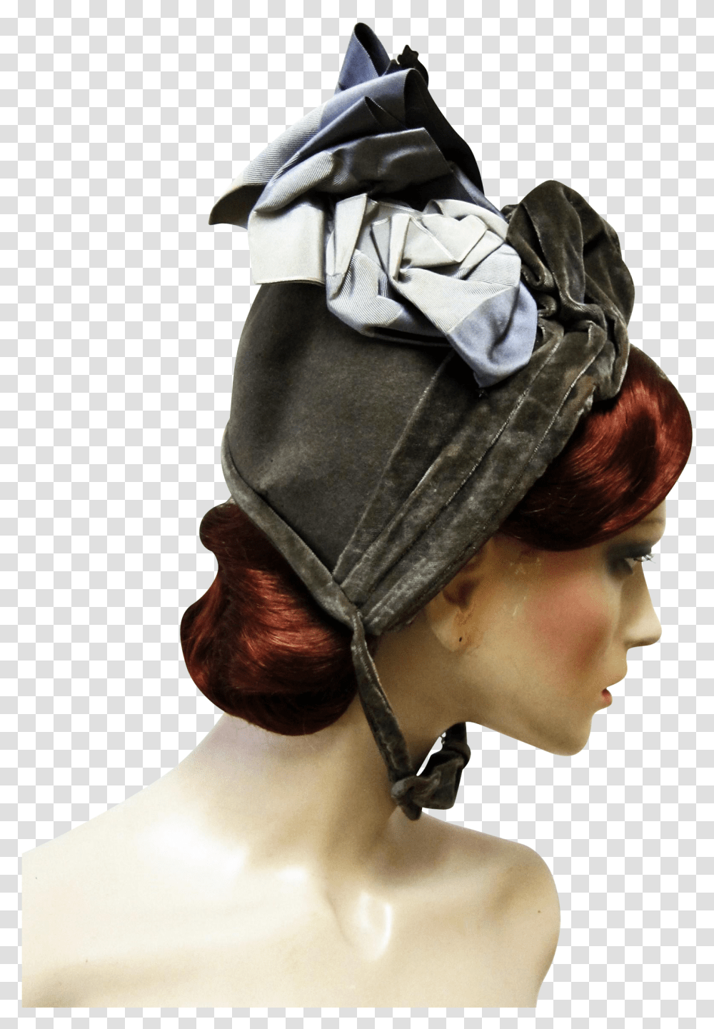 Civil War Era Ladies Felt And Velvet Bonnet Hat Girl, Apparel, Person, Human Transparent Png