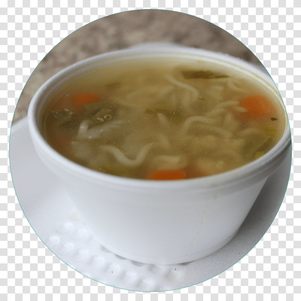 Ckn Ndl Soup1 Circle Noodle Soup, Bowl, Dish, Meal, Food Transparent Png