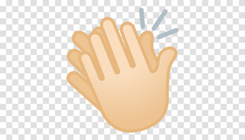 Clapping Hands Light Skin Tone Emoji Download For Free Emoji De Aplausos, Clothing, Apparel, Text, Food Transparent Png