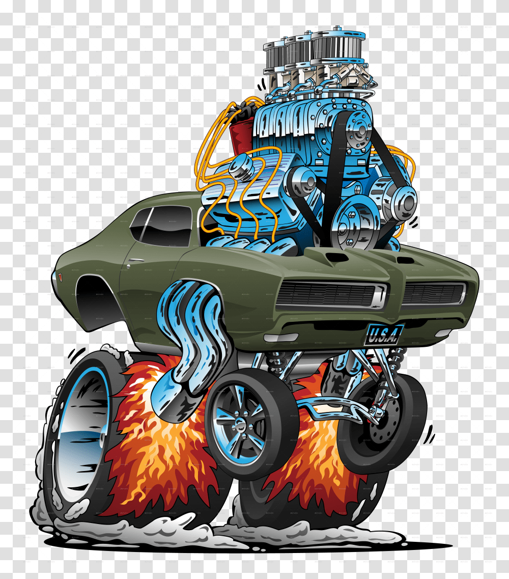 Classic American Muscle Car Hot Rod Cartoon Vector Illustration Drawing Hot Rod Cartoon Cars, Machine, Engine, Motor, Wheel Transparent Png