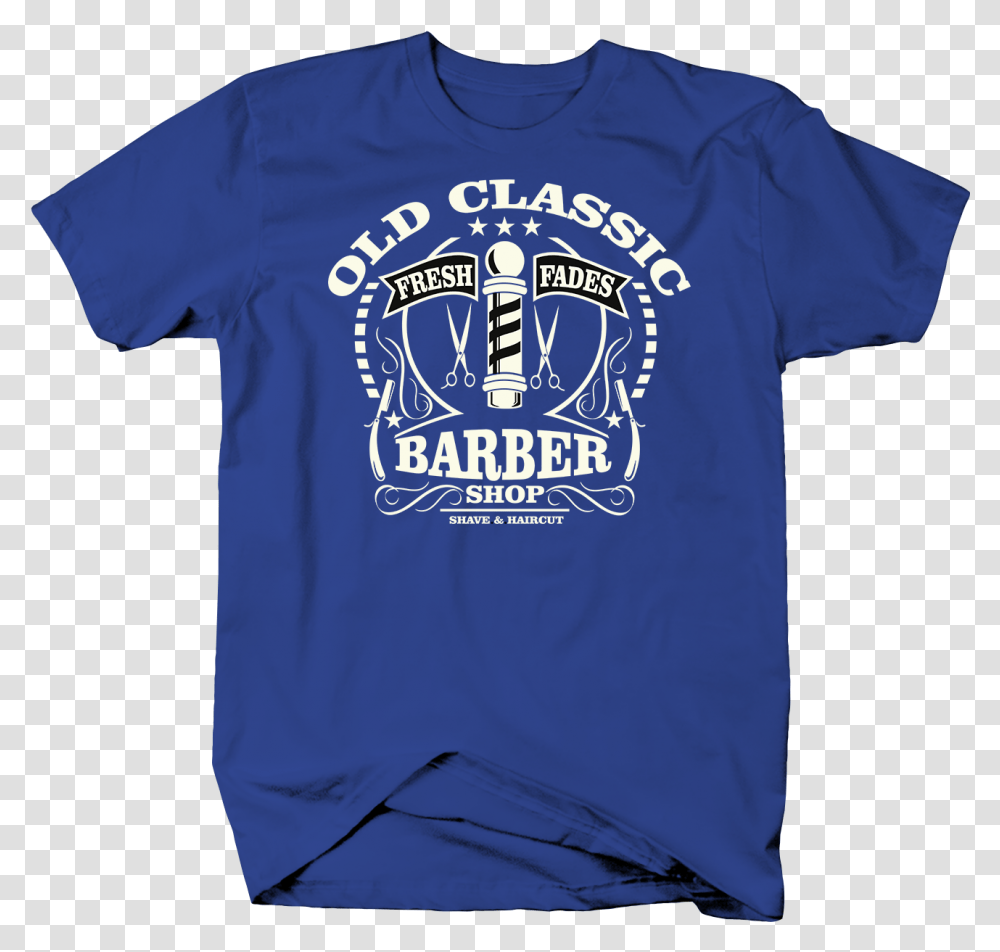 Classic Barber Shop Vintage Sign Tshirt Dad Shirts Royal Blue, Clothing, Apparel, T-Shirt, Person Transparent Png