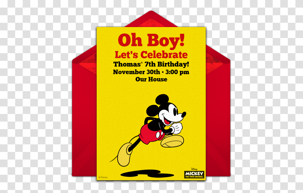 Classic Mickey Mouse Online Invitation Cartoon, Advertisement, Poster, Flyer, Paper Transparent Png