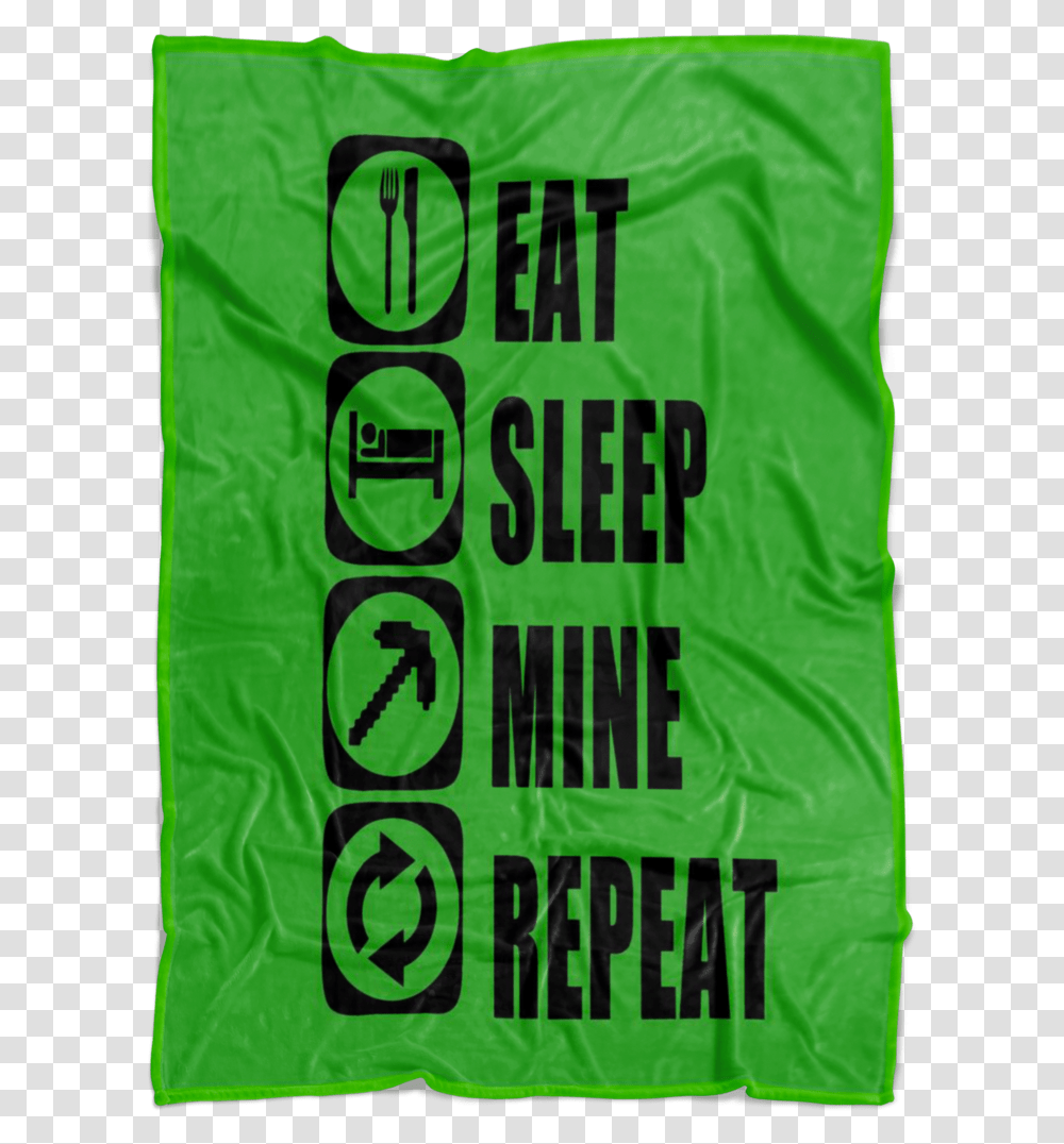 Classic Minecraft Large Fleece Blanket Eat Sleep Mine Graphic Design, Plastic Bag, Alphabet, Word Transparent Png