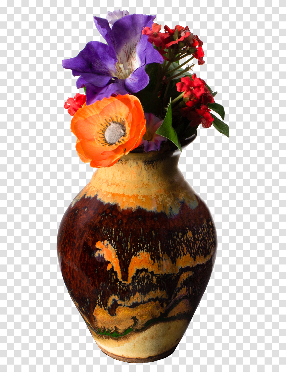 Classic Prairie Fire Red Over Yellow Bouquet, Plant, Vase, Jar, Pottery Transparent Png