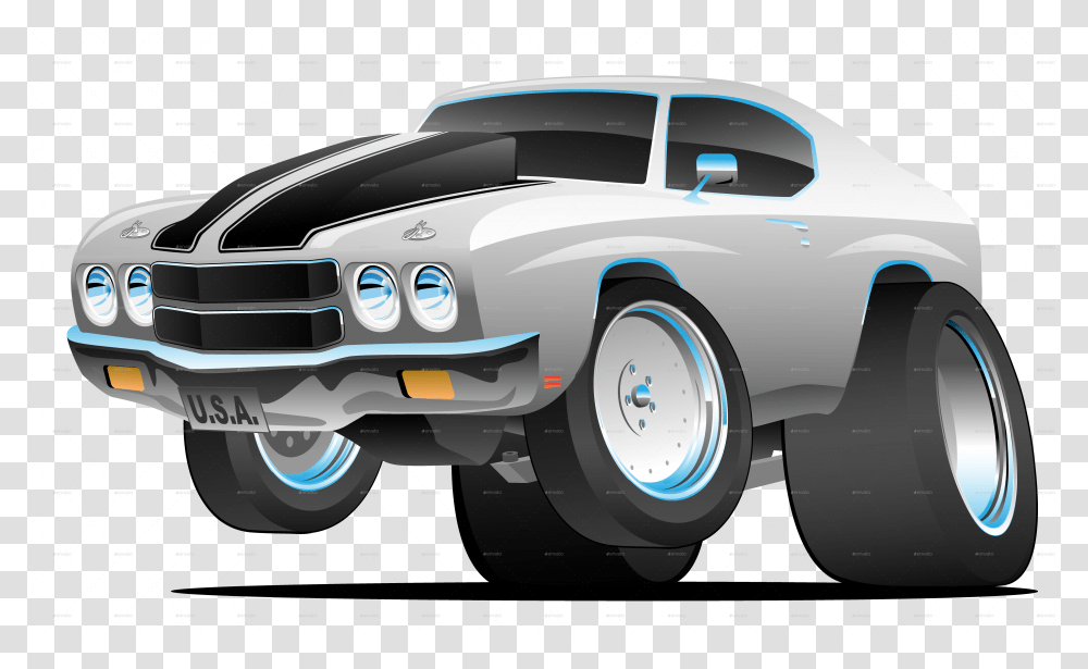 Classic Seventies Style American Muscle Car Cartoon American Muscle Car Cartoon, Vehicle, Transportation, Tire, Wheel Transparent Png