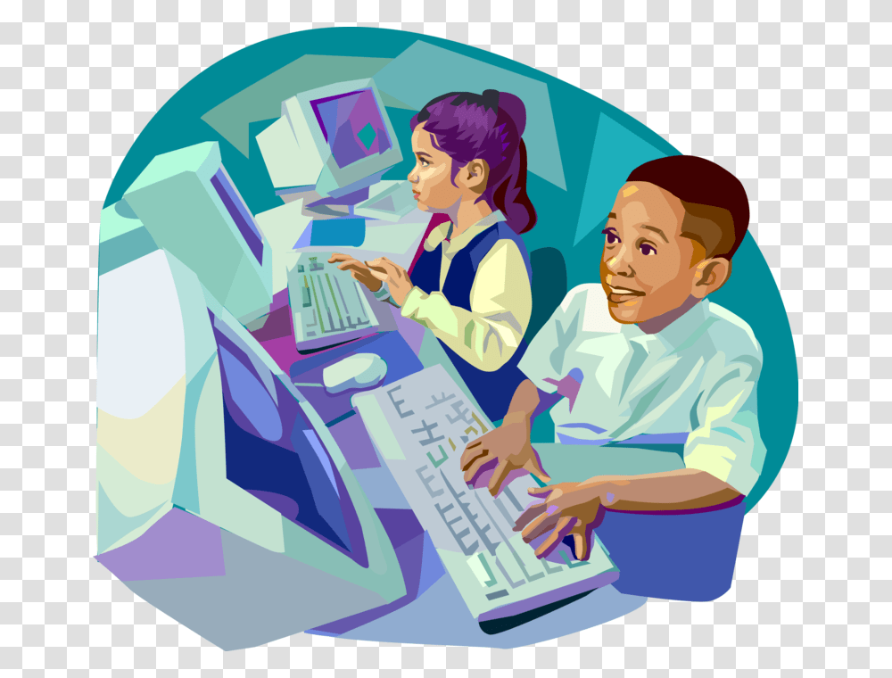 Classroom Vector Computer Computer Lab Cartoon, Person, Electronics, Female, Keyboard Transparent Png