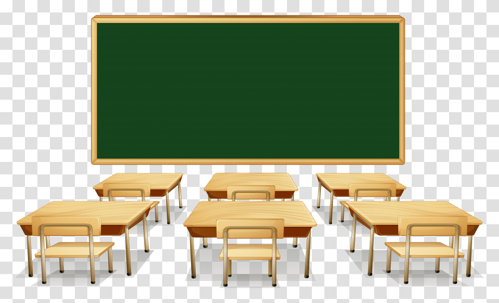 Classroom With Green Board And Desks Clipart Image Clipart Classroom, Chair, Furniture, School, Indoors Transparent Png