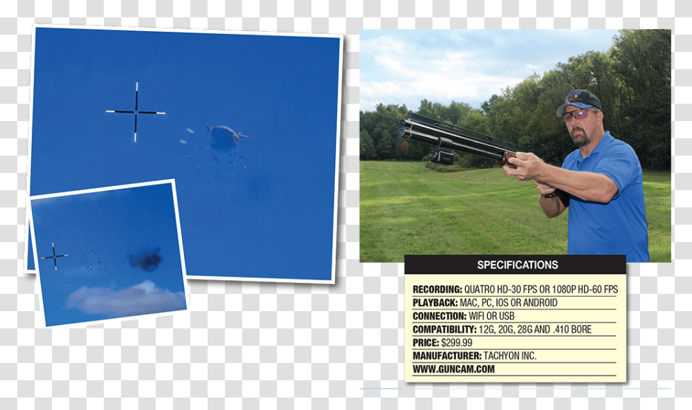 Clay Shooting Usa Magazine Guncam Tachyon, Person, Weapon, Airplane, Grass Transparent Png