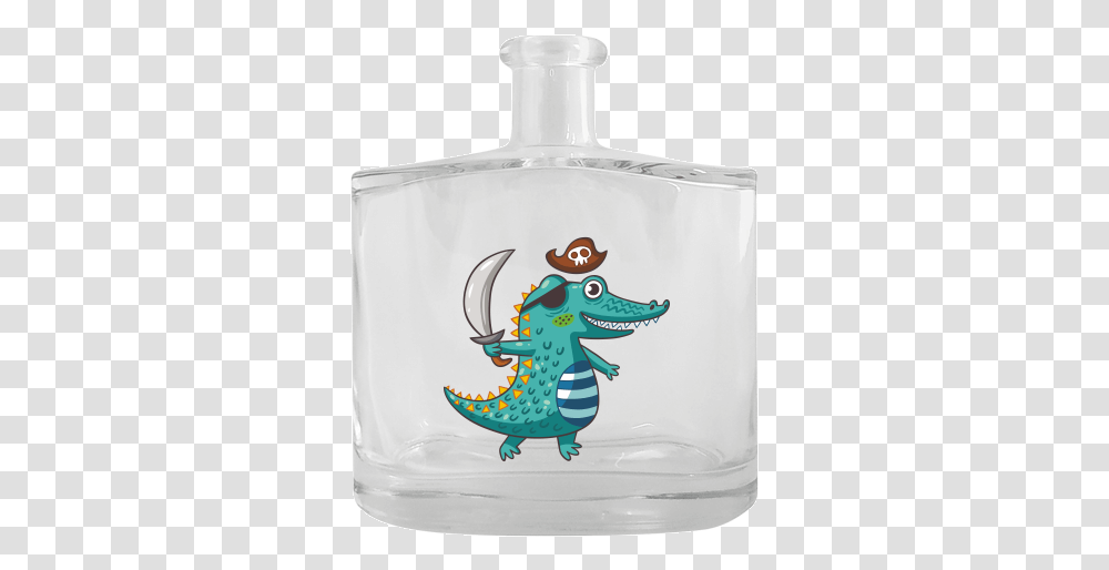 Clear Glass Hip Flask 500 Ml With Printing Crocodile Pirate Cartoon, Bottle, Cosmetics, Animal, Liquor Transparent Png