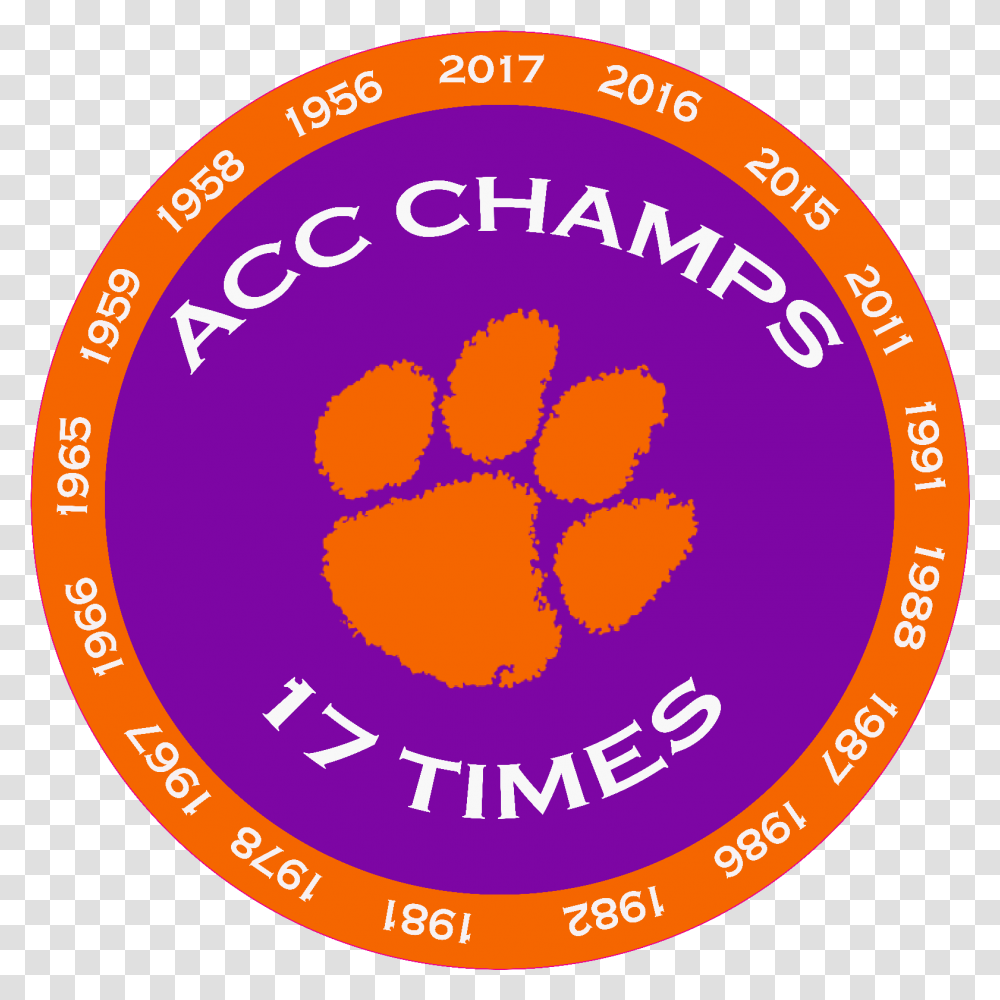 Clemson Tiger Paw Acc Champions 17 Time Decal Diecut Clemson Tiger Paw, Label, Logo Transparent Png
