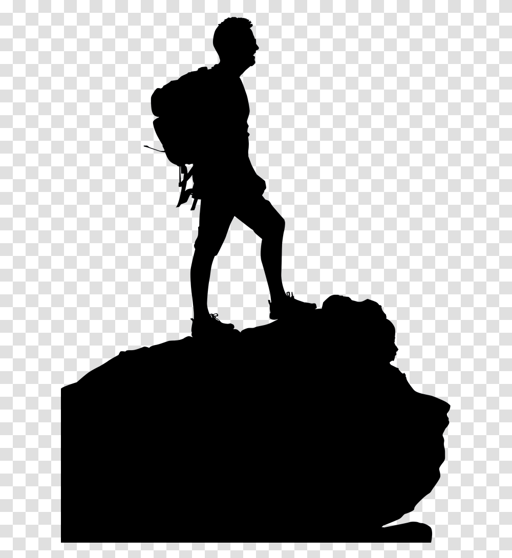 Cliff Mountain Silhouette Adventure Walking Nature Mountain Man Silhouette, Person, Human, Kneeling, Photography Transparent Png