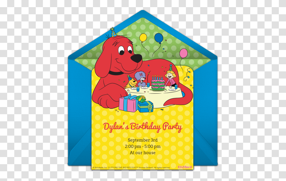 Clifford The Big Red Dog Party Invitation, Envelope, Advertisement, Flyer, Poster Transparent Png