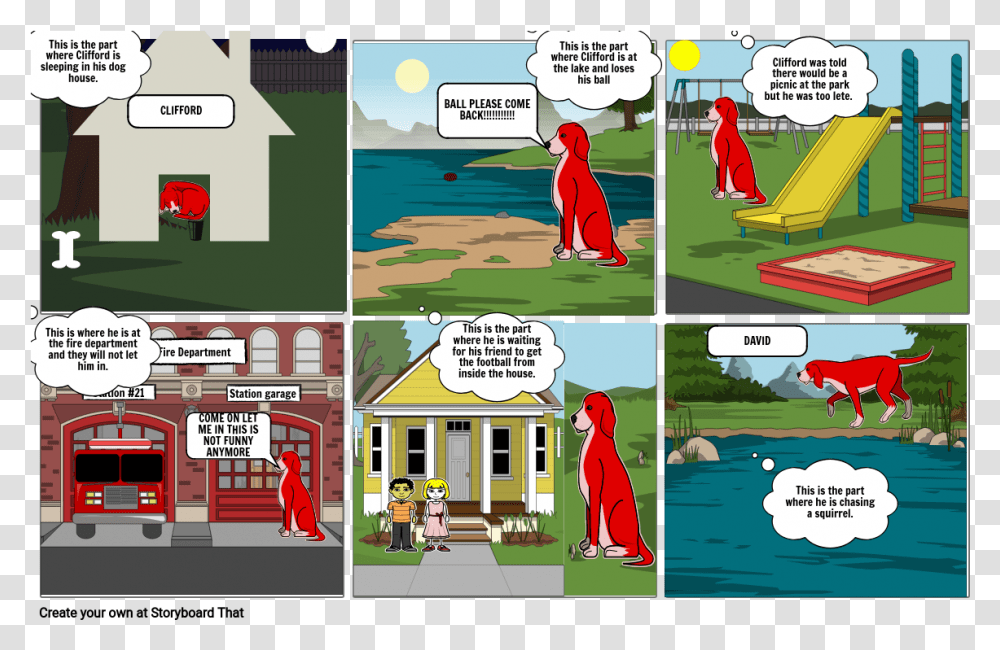 Clifford The Big Red Dog Storyboard By 99da8aa7 Dog Cartoon Red Ball, Comics, Book, Person, Human Transparent Png