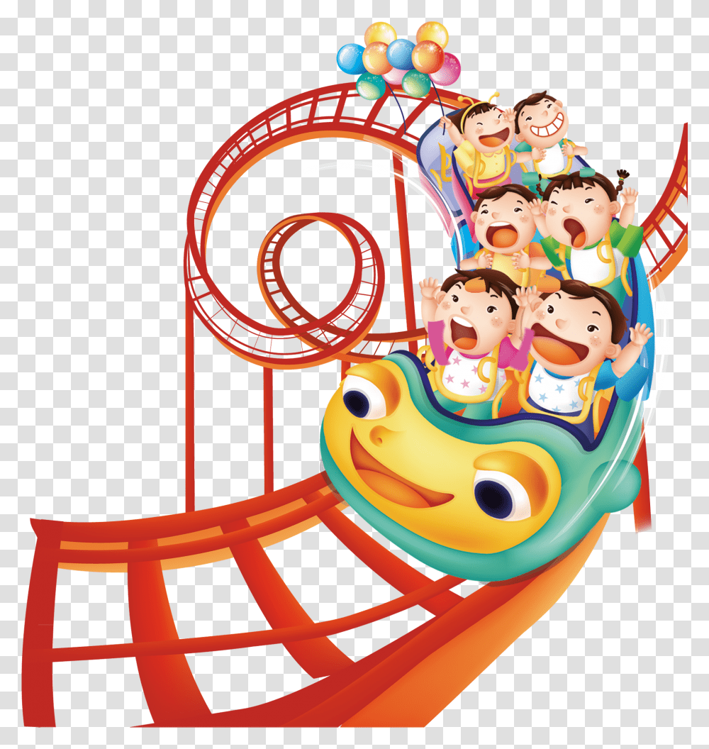 Clip Art Amusement Park Children Play Roller Coaster Cartoon Transparent Png