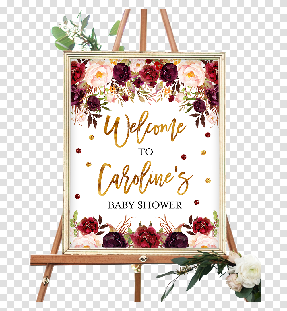 Clip Art And Gold Floral Welcome Elephant Baby Shower Sign, Plant, Label, Flower Transparent Png