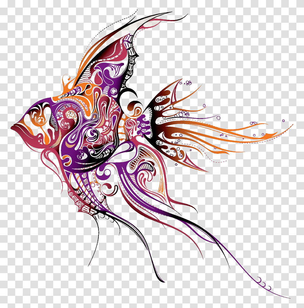 Clip Art Angel Fish Tattoo, Ornament, Pattern, Fractal Transparent Png
