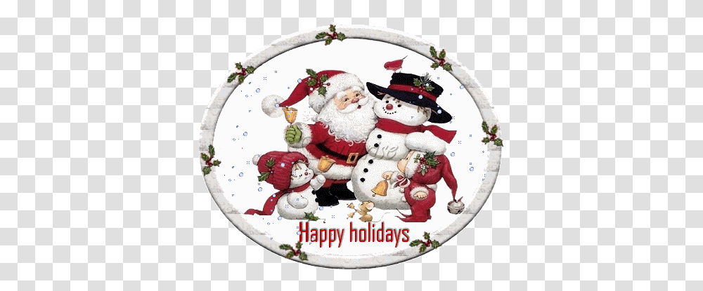 Clip Art Animated Gif Happy Holidays Santa Claus And Snowman, Nature, Outdoors, Birthday Cake, Dessert Transparent Png