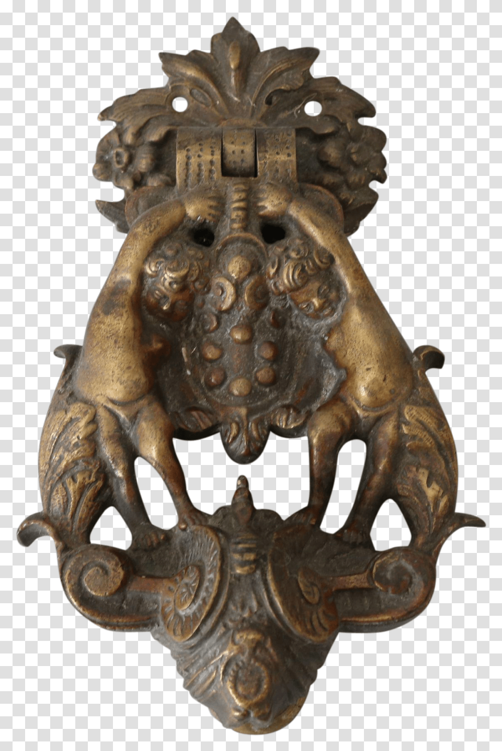 Clip Art Antique Brass Knocker With Brass Door Knocker Antique, Bronze, Statue, Sculpture, Archaeology Transparent Png