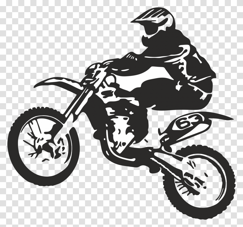 Clip Art Bicycle Motorcycle Dirt Bike Motocross Dirt Bike Clipart Black And White, Vehicle, Transportation, Lawn Mower, Tool Transparent Png