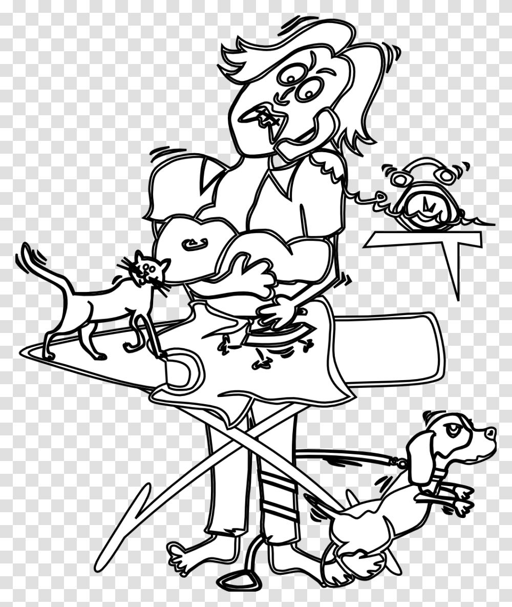Clip Art Busy Mom Black White Line Art, Drawing, Doodle, Sketch, Tandem Bicycle Transparent Png