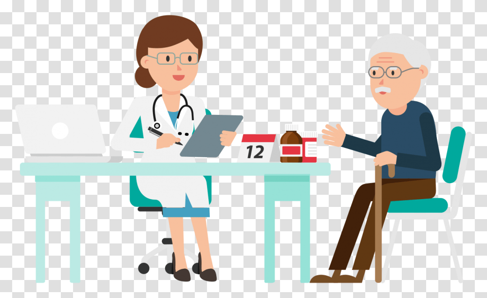 Clip Art Cartoon Picture Of Doctor And Patient Doctor And Patient, Person, Chair, Dating Transparent Png