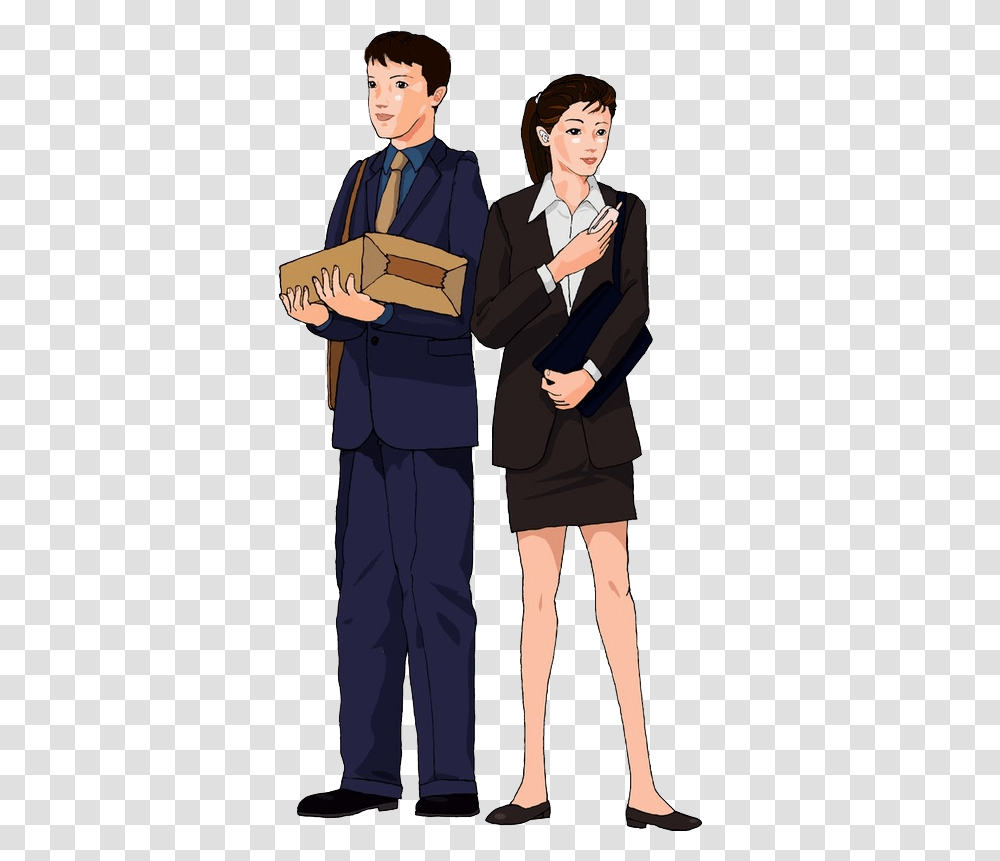 Clip Art Cartoon Wear Men And Women Woman In Suit Cartoon, Person, People, Standing, Executive Transparent Png