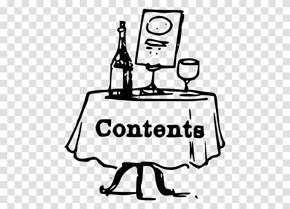 Clip Art Contents On A Table Black White Line, Wine, Alcohol, Beverage, Drink Transparent Png
